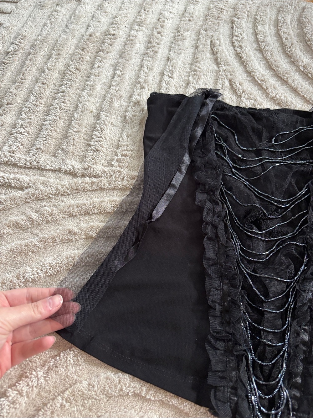 🖤 Nabiran Vintage Y2K Beaded Ruffle Corset Crop Top Size S - Picture 6 of 7